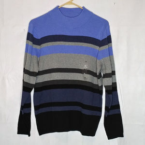 Karen Scott Color block Blue/Black ribbed sweater